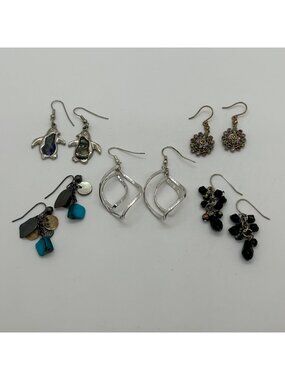 Lot Of 5 Vintage Modern Earrings Pierced Silver-Tone Abalone Multicolor Beaded